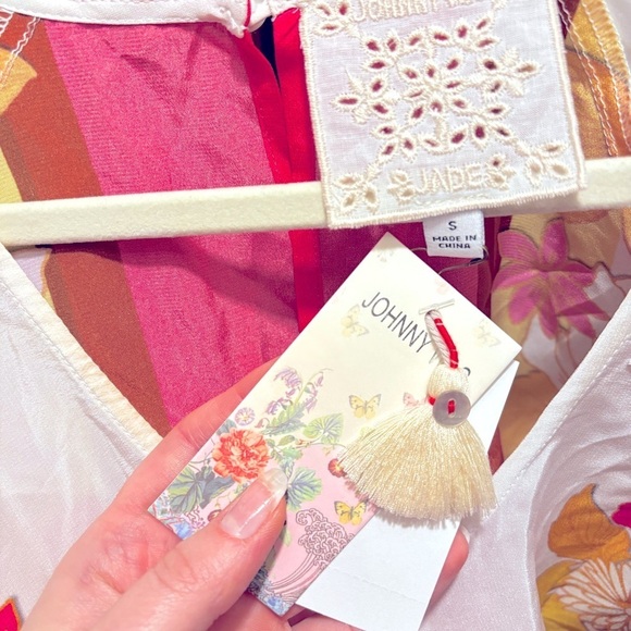 NWT Johnny Was Loreli Floral 100% Silk White Pink Embroidered Midi Dress Small - Picture 5 of 11